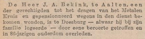 Bekink, Aalten, Metalen Kruis - Nieuws van den Dag, 09-08-1898