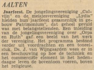 Jongelingsvereniging Calvijn & Meisjesvereniging Lydia, Aalten - Dagblad Tubantia, 07-04-1951