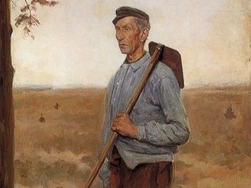 'Boer met plaggenhak', door Ferdinand Hart Nibbrig (1866-1915)