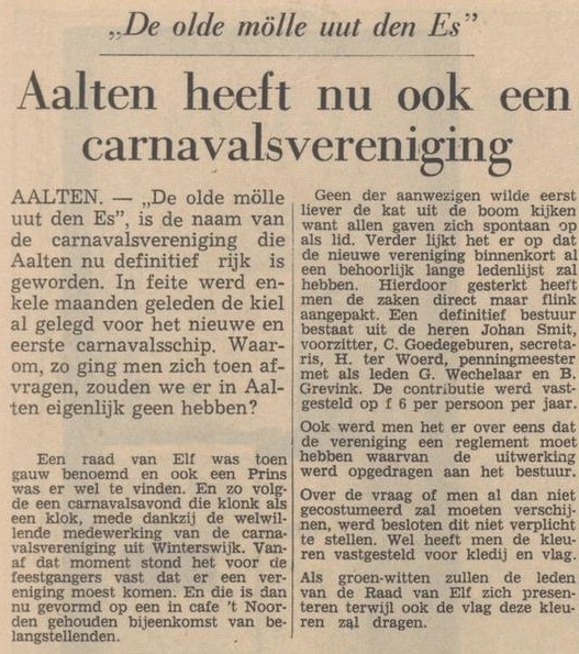 Carnavalsvereniging De Olde Mölle, Aalten - Dagblad Tubantia, 09-04-1965