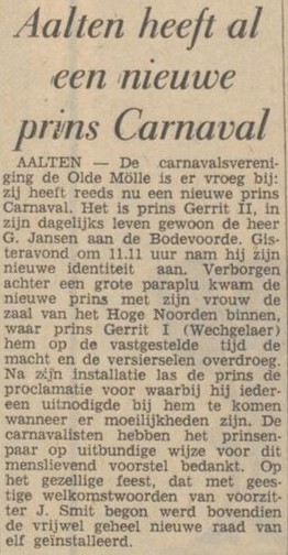 Prins Carnaval, Aalten - Dagblad Tubantia, 12-11-1965