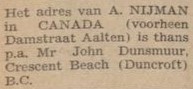 A. Nijman, Aalten, Canada - De Graafschapper, 07-08-1948