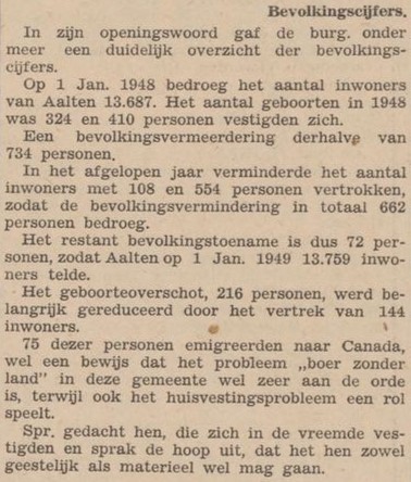 Bevolkingscijfers - Aaltensche Courant, 14-01-1949