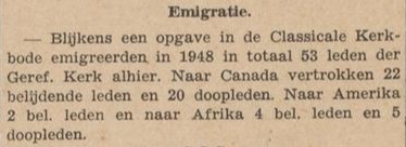 Emigratie, Gereformeerd, Aalten, Canada - Aaltensche Courant, 04-01-1949