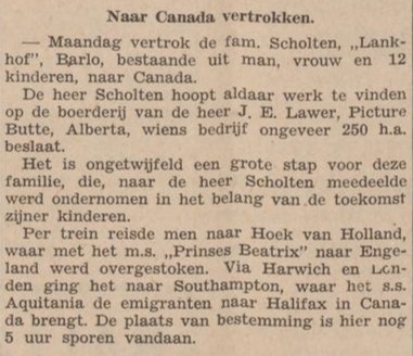 Scholten, Lankhof, Barlo, Canada - Aaltensche Courant, 11-03-1949