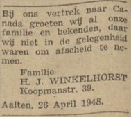 Winkelhorst, Aalten, Canada - De Graafschapper, 26-04-1948