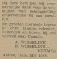Wisselink-Luymes, Canada - De Graafschapper, 07-05-1948