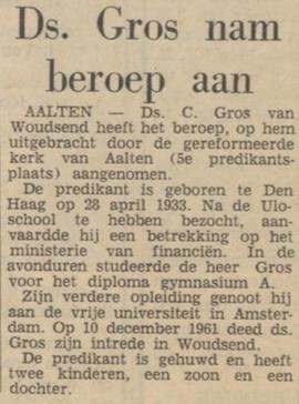 Ds. Gros naar Aalten - Dagblad Tubantia, 03-01-1966