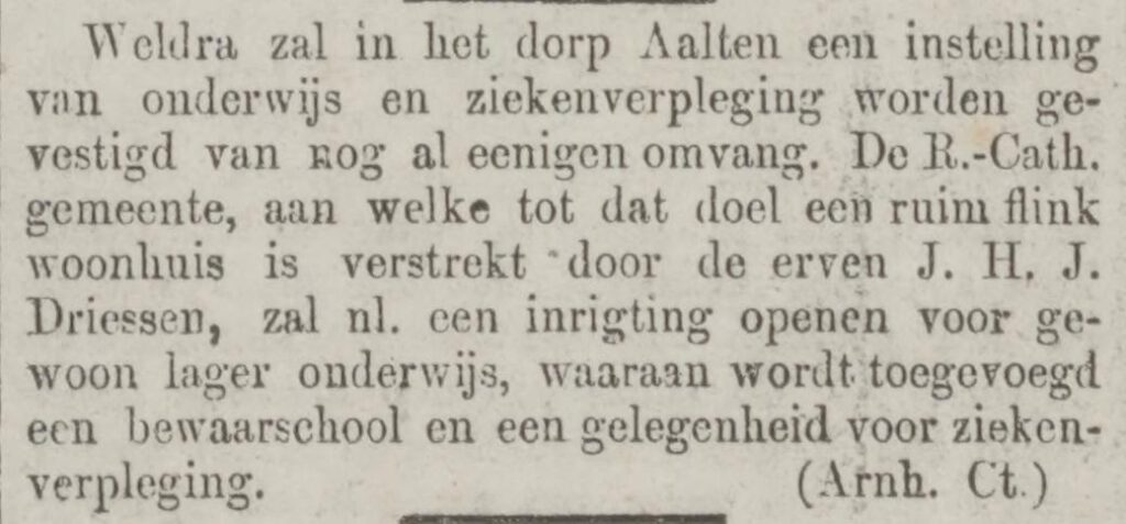 Inrichting voor RK onderwijs Driessen, 03-01-1882 