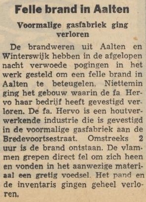 Brand voormalige Gasfabriek, Aalten - Nieuwe Winterswijksche Courant, 07-08-1964