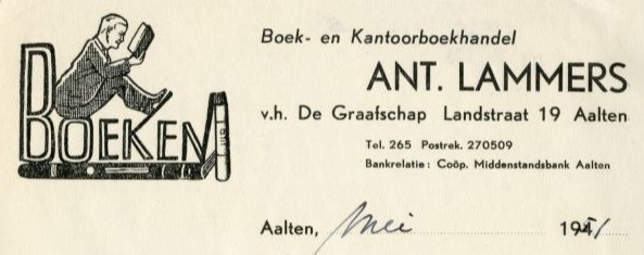 Briefhoofd Boekhandel Ant. Lammers vh. De Graafschap, Landstraat 19, Aalten (1951)