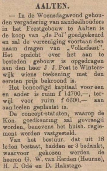 Feestgebouw Aalten - Nieuwe Winterswijksche Courant, 24-03-1906