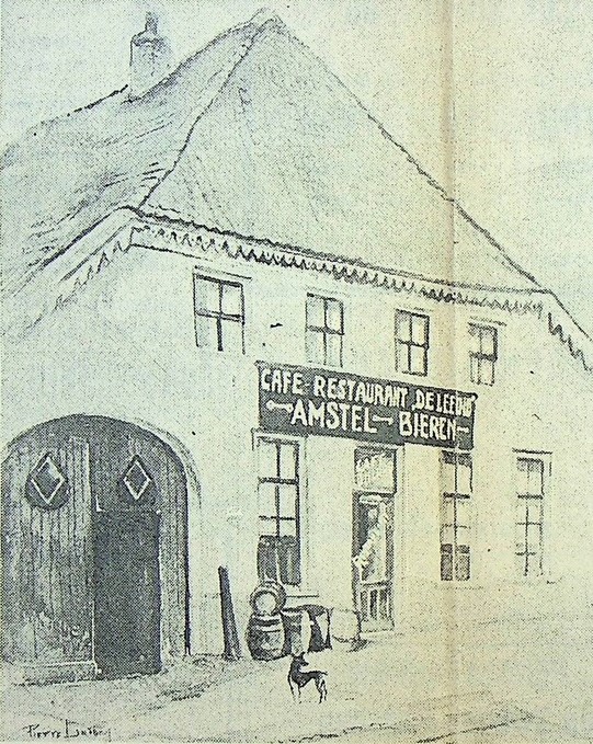 Het oude café De Leeuw, getekend door Piet te Lintum
