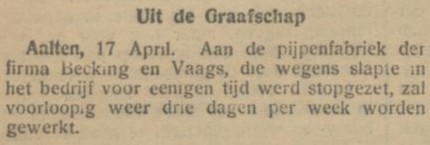 Hoekstraat 8, Aalten (pijpenfabriek) - Arnhemsche Courant, 18-04-1921