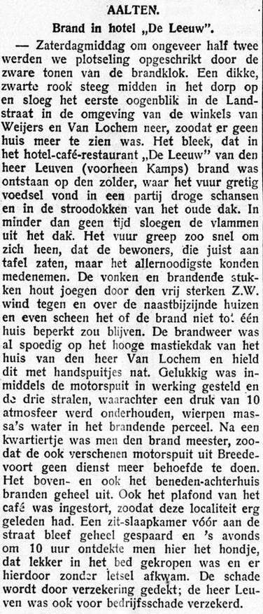 Hotel 'De Leeuw' Aalten uitgebrand - Graafschapbode, 17-10-1932