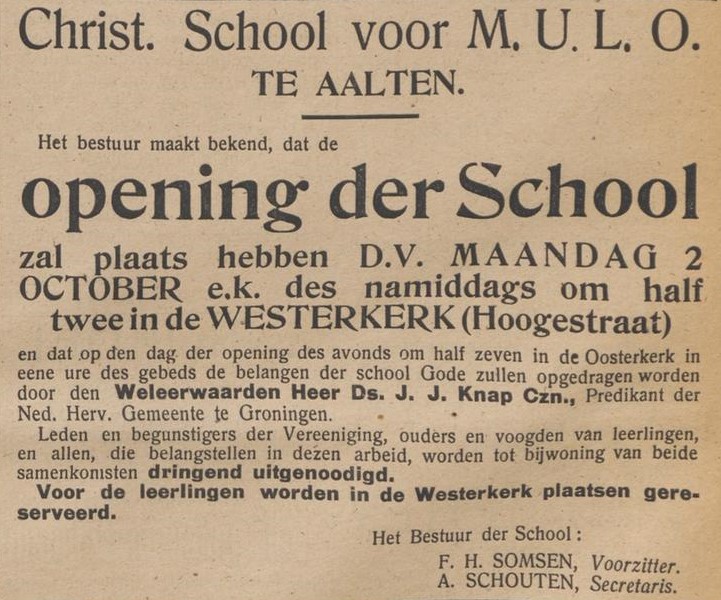 Opening MULO Aalten - De Graafschapper, 26-09-1916