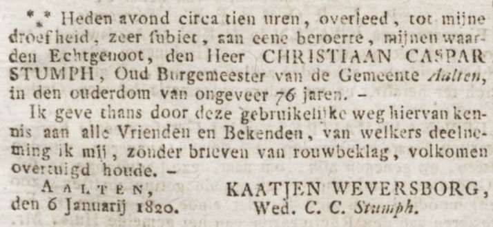 Overlijden C.C. Stumph - Opregte Haarlemsche Courant, 18-01-1820