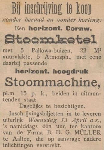 Stoomketel, Stoommachine fa. Müller - Aaltensche Courant, 02-04-1904