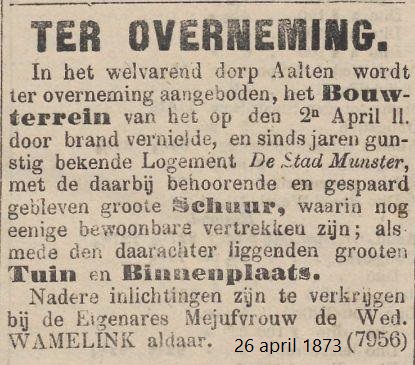 Logement Stad Munster, Aalten - De Tĳd, 26-04-1873