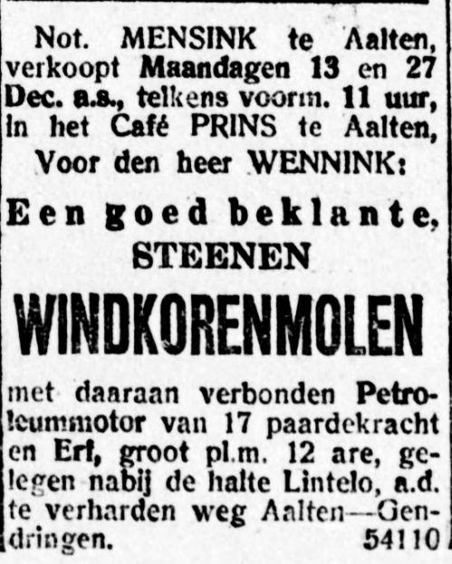 Wenninkmolen, Lintelo - Graafschapbode, 03-12-1920
