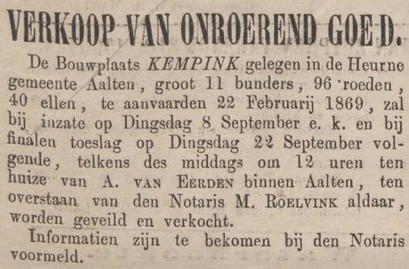 Kempink, Heurne - Zutphensche Courant, 05-09-1868