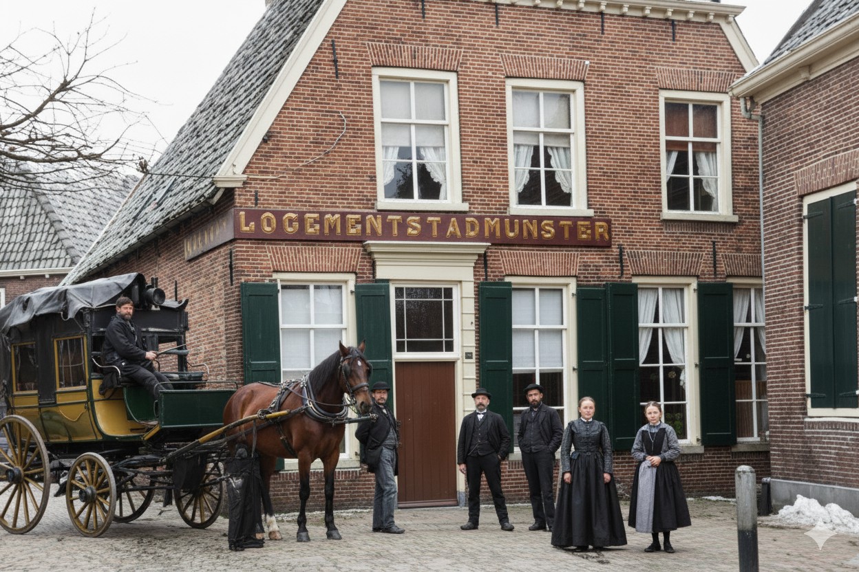 Logement Stad Munster in de Peperstraat in Aalten (beeld gegenereerd met AI op basis van oude foto)