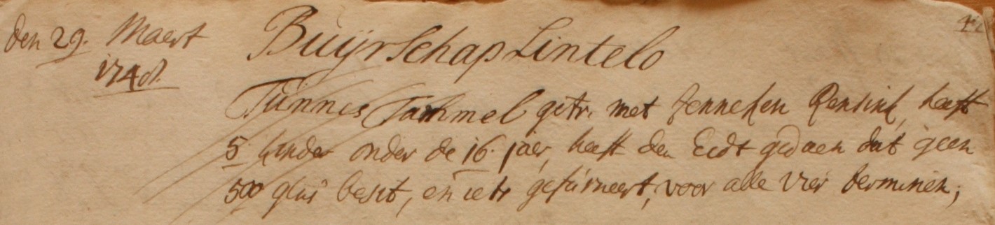 Oud Rensink, Lintelo - Liberale Gifte 1748