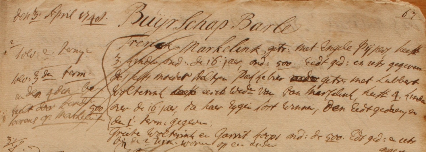 Markelink, Barlo - Liberale Gifte 1748