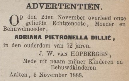 A.P. van Hopbergen-Dillié - Zutphensche Courant, 06-11-1888