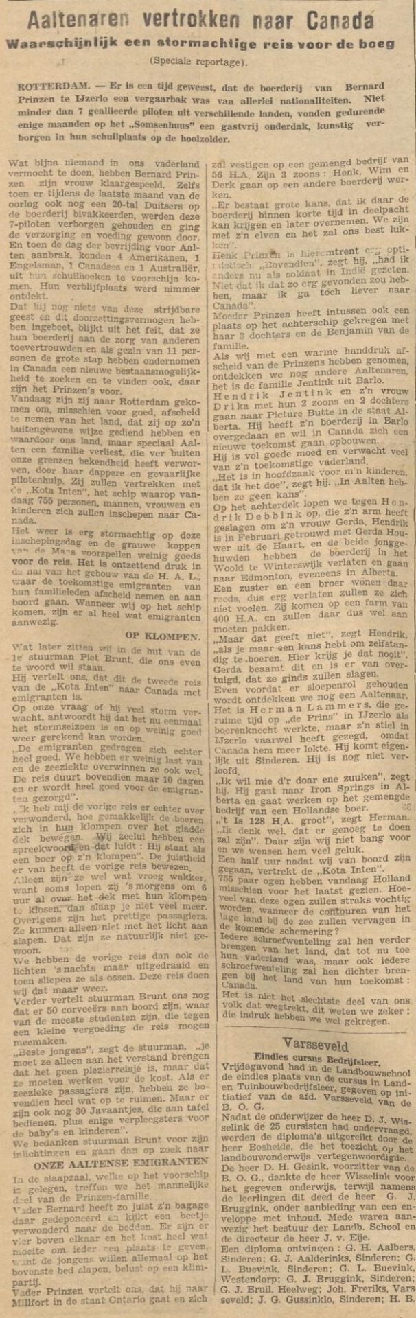 Aaltenaren vertrokken naar Canada - De Graafschapper, 10-04-1948