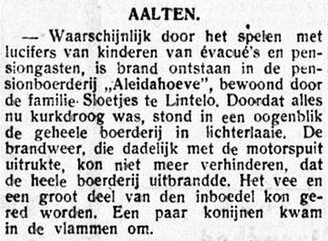 Aleidahoeve, Lintelo afgebrand - Graafschapbode, 30-07-1943