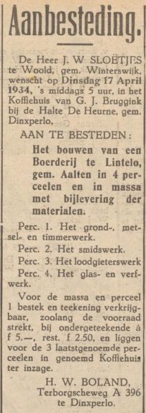 Aleidahoeve, Lintelo - Aaltensche Courant, 06-04-1934