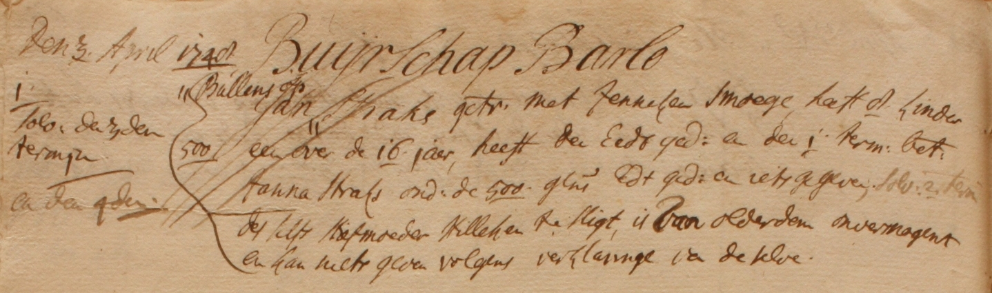 Barlo 16, Straks, Liberale Gifte 1748