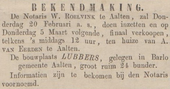Lubbers, Barlo - Zutphensche Courant, 19-02-1868