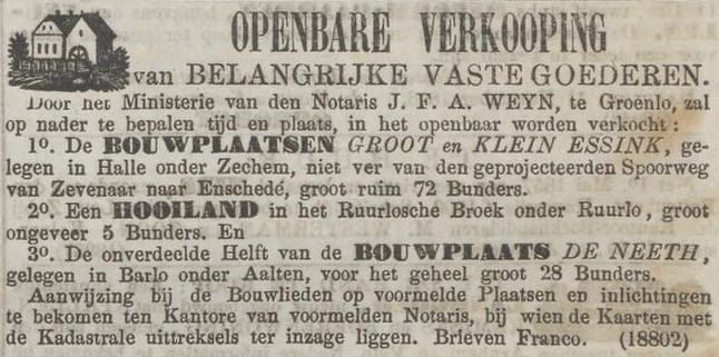 De Neeth, Barlo - Algemeen Handelsblad, 13-11-1856
