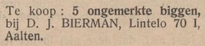 D.J. Bierman, Lintelo - De Graafschapper, 28-12-1938