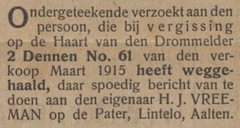 De Pater Lintelo (Vreeman) - Aaltensche Courant, 25-03-1916