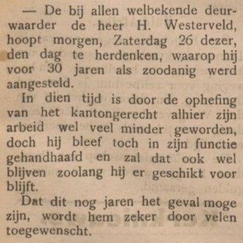 Deurwaarder H. Westerveld - Aaltensche Courant, 26-11-1904