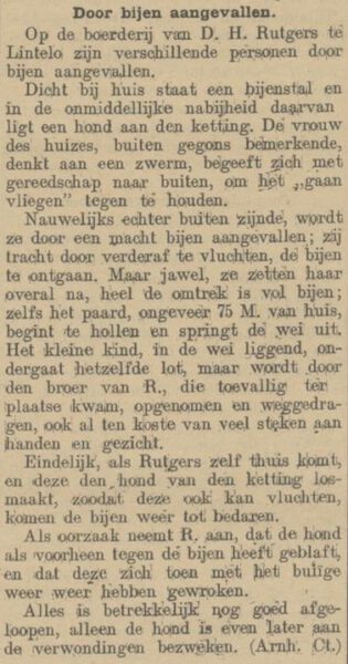 Door bijen aanvullen, Lintelo - De Grondwet, 26-08-1916