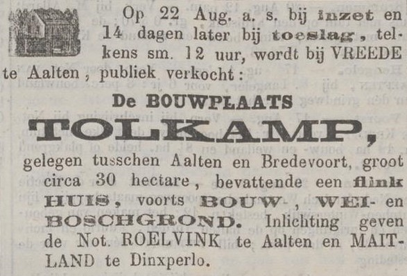 Tolkamp, Haart - Zutphensche Courant, 14-08-1877