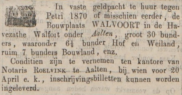 Walvoort, Haart - Zutphensche Courant, 02-04-1870