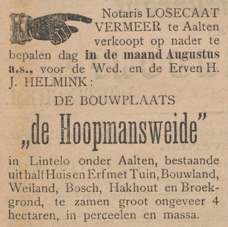 Hoopmansweide, Lintelo - Aaltensche Courant, 29-07-1899