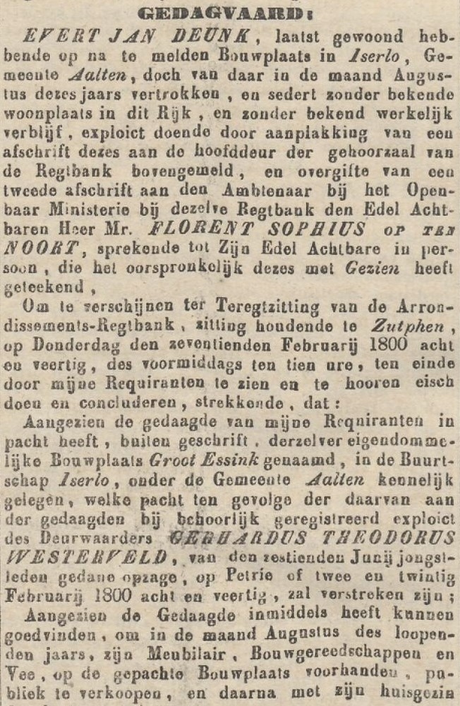 Groot Essink, IJzerlo - Arnhemsche Courant, 15-12-1847