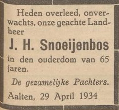 Johannes Hendrikus Snoeijenbos - Aaltensche Courant, 01-05-1934