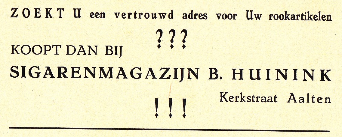Kerkstraat 11, Aalten (sigarenmagagzijn B. Huinink) - VVV-gids jaren 30