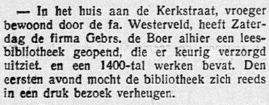 Kerkstraat, Westerveld, leesbibliotheek - Graafschapbode, 05-03-1929