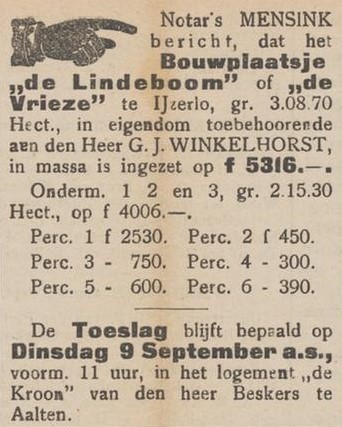 Lindeboom, Vrieze, IJzerlo - Aaltensche Courant, 06-09-1913