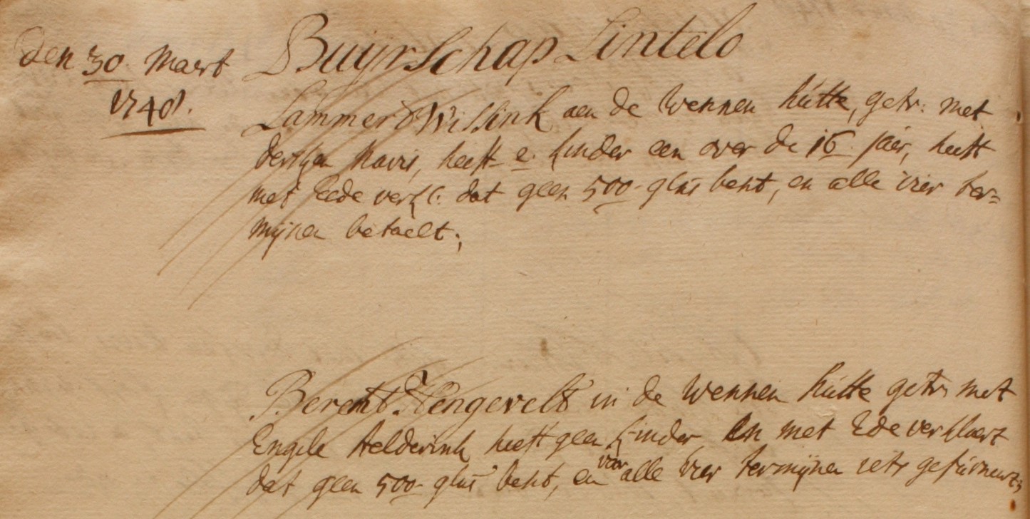 Wendelenhutte, Lintelo, Liberale Gifte 1748