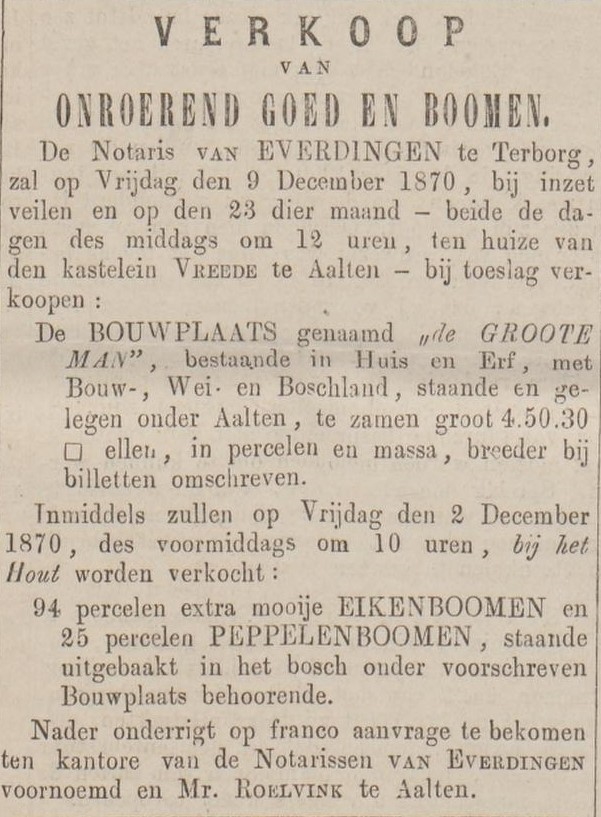 Grooteman, Lintelo - Zutphensche Courant, 19-11-1870