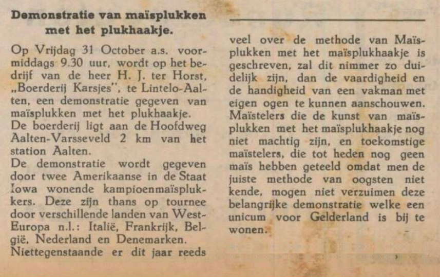 Karsjes, Lintelo - Reclame, 25-10-1952